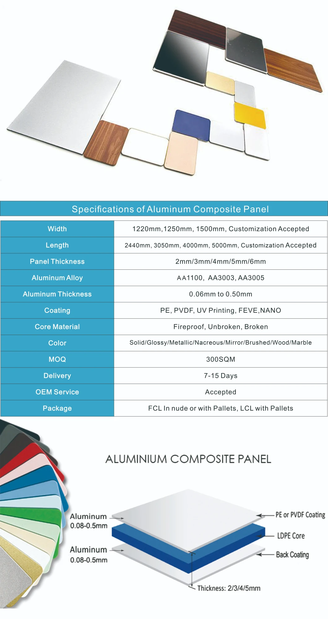 3mm 4mm Aluminum Composite Material Aluminium Composite Panel with PE PVDF Coating